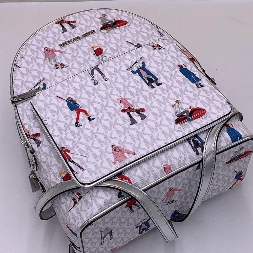 Michael Kors Jet Set Girls Adina Medium Backpack Bright White Silver Multi - Picture 7 of 15